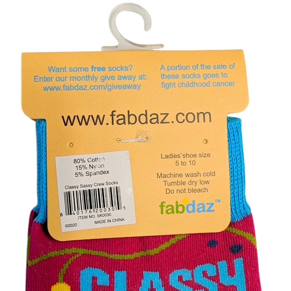 Fabdaz Classy Sassy Bad Assy Crew Socks NWT Floral Pink Blue Ladies Size 5-10